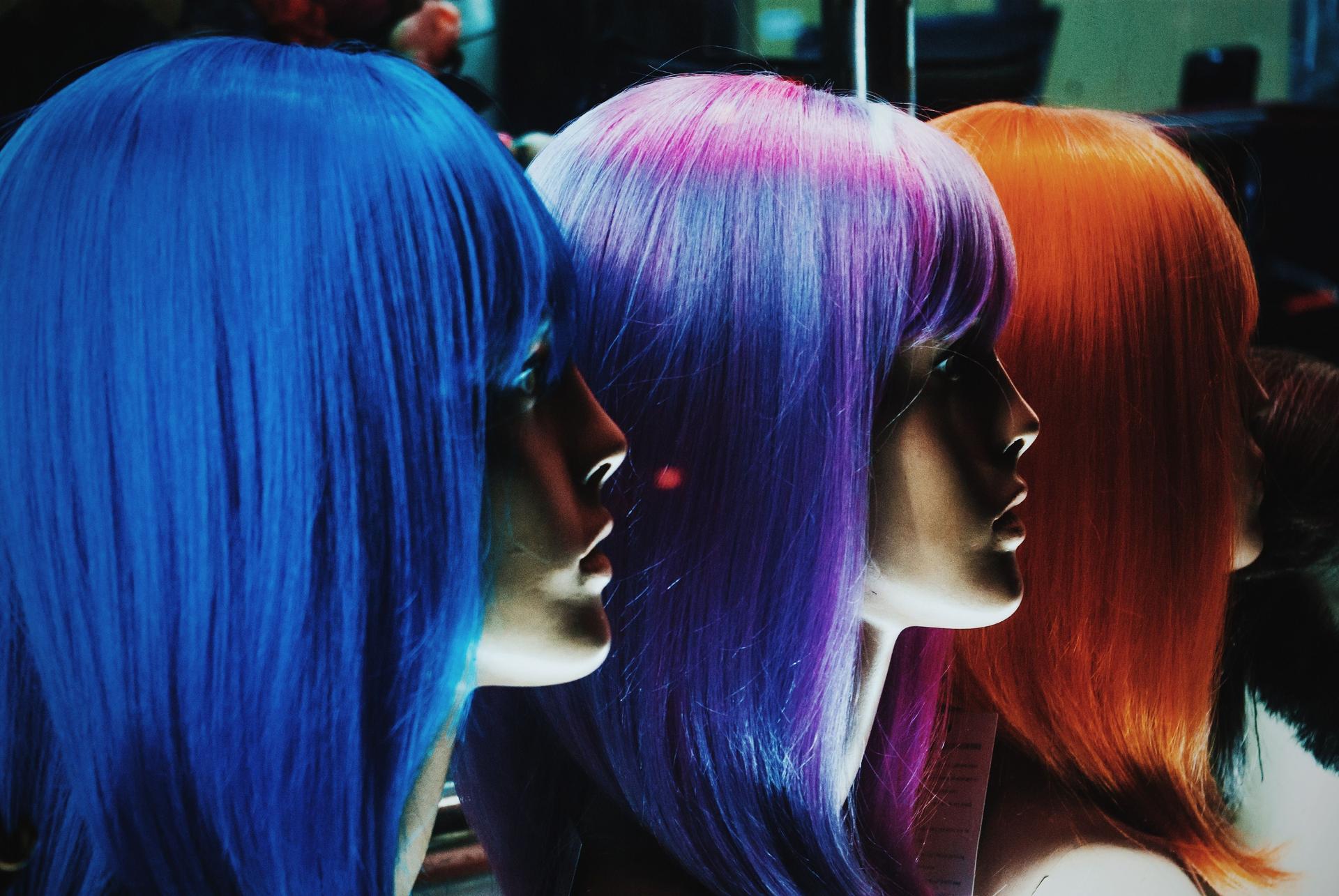 Wigs On Mannequins At Store