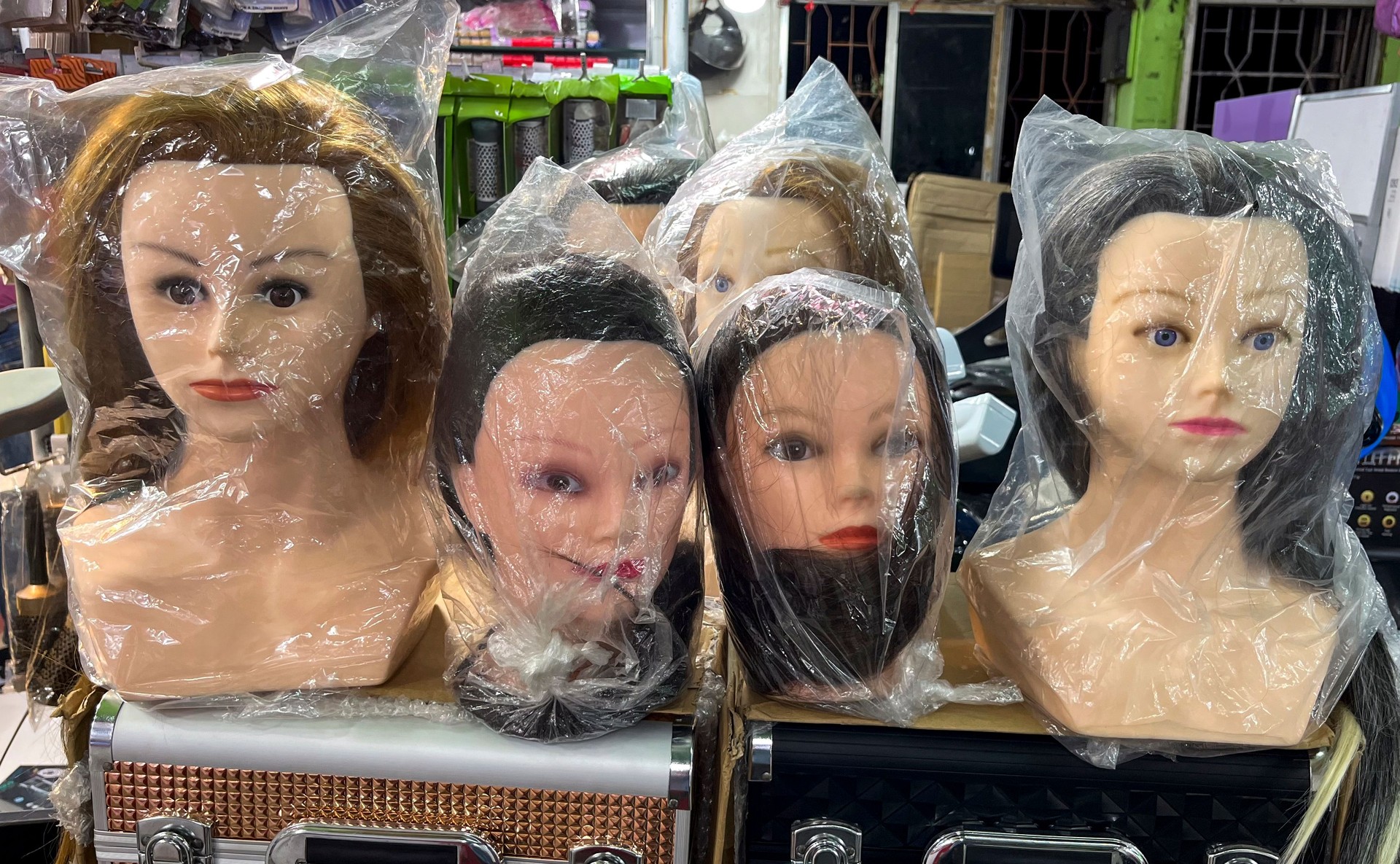 Artificial hair selling in a beauty parlor